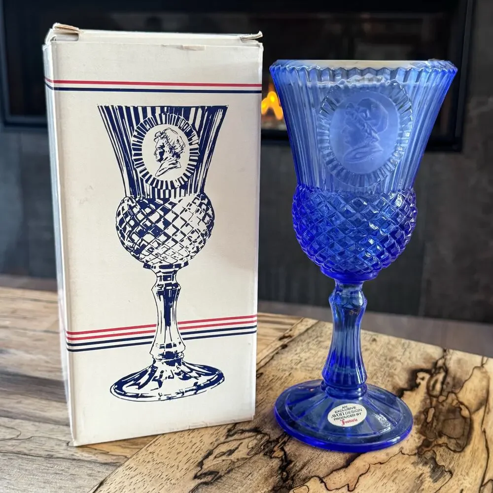 Vintage Avon Fostoria Martha Washington Cobalt Blue Glass Goblet Candle Holder